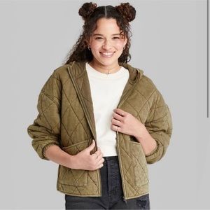🔥GUC Women’s Wild and Fable Quilted Jacket with Hood Olive Green Size XL